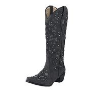 Générique Bottes Cowboy Western pour Femmes à Talon Chunky avec et Strass Style Rodéo Hautes Jusqu' Genou (Black, 42)