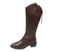 Générique Bottes Cuir Femme Mollet Large - Bottes Hautes Talon Boots Longues ÉLéGant Semelle Souple Talon éPais Chaussures Confortable DéContractéEs Couleur Unie Automne Et Hiver
