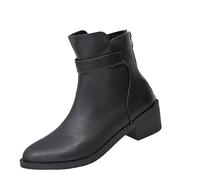 Générique Bottes Cuir Femmes Avec Fermeture Éclair Latérale Talon Bottines Nouveaux Mode Classique Rétro Bottes Antidérapant Chaud Style Décontracté Et Confortable Bottine Chaussures Outdoor