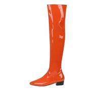 Générique Bottes Cuissardes en Cuir Verni pour Femme Bottes Hautes Pointues à Talon Bloc Bas Élégante avec Fermeture Éclair Automne Hiver