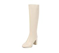 Générique Bottes Cuissardes Femmes Sexy Cuir Cuir mi-Mollet classiques Longues Talon épais Bottes de Fête Antidérapantes Talon bloc Rétro Chaussures de Ville Moto Vintage Boot