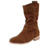 Générique Bottes de Cow-Boy Mi-Mollet pour Femmes avec Talon Large Bas, Fermeture Éclair LatéRale, Style Moto, Bout Rond Classique, Bottes Western Tendance (Noir/Marron Foncé/Gris)