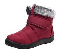Générique Bottes de neige pour femmes chaudes, imperméables et confortables, chaussures d'hiver en plein air pour femmes Chaussures Plates En Cuir Verni Noir (Red, 39)
