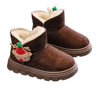 Générique Bottes de Noël pour Filles Design Renne Doublure Polaire Confortable Semelle Antidérapante pour Jeux Extérieur Enfants Hiver (Brown, 7.5-8 Years)