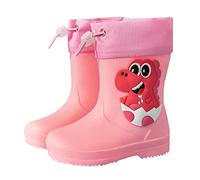 Générique Bottes de Pluie pour Enfant Garçon et Fille Botte Caoutchouc Léger Antidérapant Botte de Serrage Pluie Chaussures de Impermeable Chaussure de Dessin Dinosaures Attachants (1-Red, 28.5)