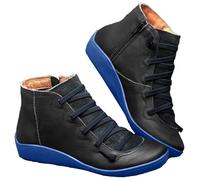 Générique Bottes En Liquidation Veau Large Bottes à lacets pour femmes Toe Zipper Round Leather Retro Compensées Pour Confort Femmes (1-Blue, 39)