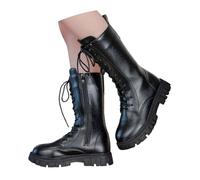 Générique Bottes et Bottines Fille de Cowboy à Lacets Botte de Punk Gothique Bottine avec Fermeture Éclair Confortables à Bout Rond Chaussures Enfants Chaudes Bottes Déguisement (Black, 9.5-10 Years)