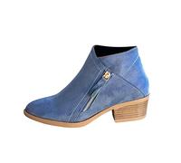 Générique Bottes Femelles basses Talon moyen fermeture éclair Femelle Bottillon Moderne Cowboy Chaudes Femme Boots Elégantes Cuir véritable rétro Tige large Couleur unie Imperméables