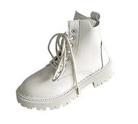 Générique Bottes Femelles Courte à Lacets Sport Bottes pour femme Moderne Casual Elégantes cuir véritable Mode Femme Boots Chaudes Souple rétro Cowboy Tige large à talon carré Imperméables Travail