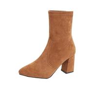 Générique Bottes Femelles Hautes À Talons Carrés pointu daim Femmes Bottes Confortable Imperméables Souple Elégantes Bottines femme Chaudes Vintage classiques Femelles Botte cuir véritable