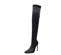 Générique Bottes Femelles Hautes À Talons fins stretch Femme Boots Elégantes rétro classiques Travail Bottines pour femmes Casual Chaudes Souple Femmes Bottines Automne Hiver Hautes Genoux Sexy