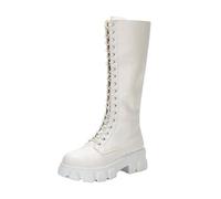 Générique Bottes Femelles Hautes Genoux à Lacets Talon moyen Chaussures de botte pour dame Confortable Millésime Elégantes Femelles Bottillon loisirs à talon carré Cuir Verni Femmes Bottes Chaudes