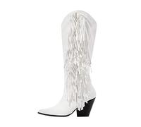 Générique Bottes Femelles Mi-Mollet Frange Talon moyen Femme Bottine Imperméables classiques Cowboy Travail Bottines femme Chaudes cuir véritable Vintage Elégantes Souple Moderne pointu