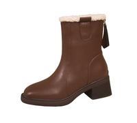 Générique Bottes Femelles Mi-Mollet Peluche Rond Bottes Femme Confortable Imperméables Souple Elégantes Bottines femme Chaudes Vintage classiques Femelles Botte cuir véritable Automne Hiver