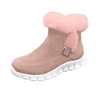 Générique Bottes Femelles plates à boucles Peluche Rond Femelles Botte Confortable Imperméables Souple Elégantes Bottines femme Chaudes Vintage classiques Femelles Botte cuir véritable Automne Hiver
