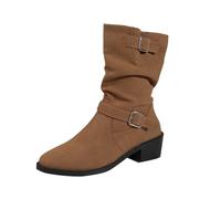 Générique Bottes Femelles Talon moyen à boucles Bottines pour femmes Confortable Imperméables Souple Elégantes Bottillons Femme Chaudes Vintage classiques Femelles Botte cuir véritable