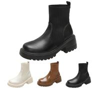 Générique Bottes Femme avec Talon Large | Antidérapant Légères PU Bottines Mi-Mollet | Chaussures Imperméables pour Activités Extérieures