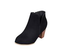 Générique Bottes Femme Chelsea Courte Talon moyen Femelle Bottes Couleur unie Tige large Travail Femmes Boot Confortable Imperméables Souple daim Elégantes Bottillons Femme Vintage rétro Casual