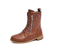 Générique Bottes Femme Couleur Unie avec Fermeture Éclair Bottine Femme Tendance avec Lacets et Boucles Botte Loisirs à Enfiler Bottines Confortable et Chaud Hiver avec Talon Bas pour Extérieur