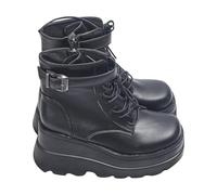 Générique Bottes Femme épais Talon à Lacets Rond Cuir Verni Femelle Bottillons Confortable Elégantes Cowboy Tige large Femme Botte Souple Chaudes loisirs classiques Femelles Bottillon Vintage Fashion