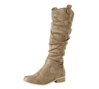 Générique Bottes Femme Hautes en Daim Plissées, Bottes Classiques avec Bouclettes et Talons Bas Confortables, Chaussures Élégantes et Pratiques pour la Vie Quotidienne, Style Casual ou Western
