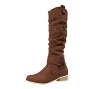 Générique Bottes Femme Hautes en Daim Plissées, Bottes Classiques avec Bouclettes et Talons Bas Confortables, Chaussures Élégantes et Pratiques pour la Vie Quotidienne, Style Casual ou Western