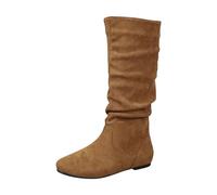 Générique Bottes Femme Hautes Genoux daim pointu Femelle Bottillons Vintage Elégantes cuir véritable Automne Hiver Femme Botte Souple Chaudes Tige large loisirs Femmes Bottines Confortable Moderne