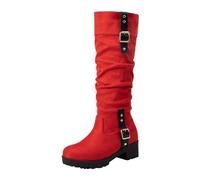 Générique Bottes Femme Hautes Genoux plates à boucles Bottes Femelles Imperméables Souple Elégantes Chaudes Vintage Bottillons Femme Confortable à talon carré classiques cuir véritable
