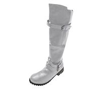 Générique Bottes Femme Hautes Genoux plates à boucles Femme Boots Elégantes Vintage classiques cuir véritable Bottines pour femmes Confortable Souple Imperméables Casual Automne Hiver