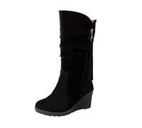 Générique Bottes Femme Hiver Chic,Bottes Mode DéContracté Spectacle Amincissement Hauteur Talon Compensé Givré CôTé Fermeture éClair DéCoratif Bout Rond Bottes Moyennes (Black 41)