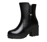Générique Bottes Femme Hiver Fourrées Chaudes Imperméable Chaussure Botte Neige Haute Bottines D'hiver AntidéRapantes Fermeture Éclair Bottes de Motard Faciles à Enfiler Quotidien ExtéRieur