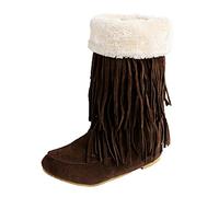 Générique Bottes Femme Mi-Mollet Frange Peluche plates Femelle Bottillons Elégantes Souple rétro Couleur unie Femmes Boot Casual Confortable Chaudes Femelles Bottillon Moderne Automne Hiver