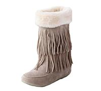 Générique Bottes Femme Mi-Mollet Frange Peluche plates Femelle Bottillons Elégantes Souple rétro Couleur unie Femmes Boot Casual Confortable Chaudes Femelles Bottillon Moderne Automne Hiver