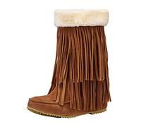 Générique Bottes Femme Mi-Mollet Frange Peluche plates Femelle Bottillons Elégantes Souple rétro Couleur unie Femmes Boot Casual Confortable Chaudes Femelles Bottillon Moderne Automne Hiver