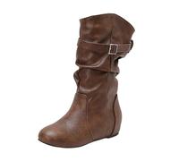 Générique Bottes Femme Mi-Mollet plates Femmes Botte Imperméables Confortable Chevalier Mode Femme Bottillon Chaudes Souple à talon carré Travail Femmes Bottes cuir véritable Automne Hiver