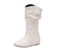 Générique Bottes Femme Mi-Mollet plates Femmes Botte Imperméables Confortable Chevalier Mode Femme Bottillon Chaudes Souple à talon carré Travail Femmes Bottes cuir véritable Automne Hiver