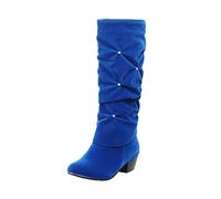 Générique Bottes Femme Mi-Mollet Talon moyen Patchwork Femmes Botte Confortable Elégantes Chaudes Bottines femme Imperméables Souple classiques cuir véritable Bottes pour femmes Automne Hiver Mode