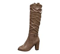 Générique Bottes Femme Mi-Mollet Western 2022 Nouveau Design en Cuir avec Talon Épais et Embout Rond pour Une Élégante et Confortable (Khaki, 41)