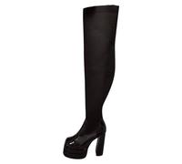 Générique Bottes Femme Montantes Chaudes en Laine avec Talon Large et Embout Rond pour une Isolation Thermique Confortable en Toute Saison (Black, 40)