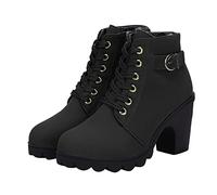Générique Bottes Femme Talon moyen à Lacets boucles Femme Botte Confortable Souple Elégantes Bottines pour femmes Chaudes Vintage à talon carré classiques Femmes Bottes cuir véritable Automne Hiver