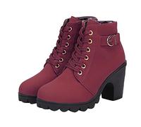 Générique Bottes Femme Talon moyen à Lacets boucles Femme Botte Confortable Souple Elégantes Bottines pour femmes Chaudes Vintage à talon carré classiques Femmes Bottes cuir véritable Automne Hiver