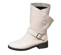 Générique Bottes Femme Tendance à Enfiler Botte Courtes Loisirs avec Talon Bloc Carré Bottine Femme Vintage avec Boucle Décorative Bottes Confortable Automne Hiver Bottines Baggy pour Quotidienne