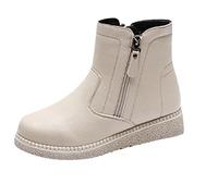 Générique Bottes Femmes Chaussures Hiver en PU Cuir Souple Bottines Plats Boots Cavalière Larges Fermeture Éclair Bottes Équestres Botte Western Tendance Botte de Randonnée Marche Montange Jardin