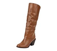 Générique Bottes Femmes Mi-Mollet Style Western Cowboy à Talons Épais avec Bride Nouveau Design Confortables pour Automne Hiver (Brown, 37)