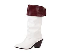 Générique Bottes Femmes Mi-Mollet Style Western Cowboy à Talons Épais avec Bride Nouveau Design Confortables pour Automne Hiver (White, 41)