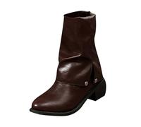 Générique Bottes Femmes Mi-Mollet Talon moyen Cuir Verni Bottines femme Confortable Chaudes Elégantes Femme Botte Vintage Imperméables loisirs Femelle Bottillons Casual Automne Hiver Mode