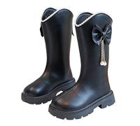 Générique Bottes Fille en Cuir Simili, Bottes Hautes à Plateforme avec Noeud Papillon et Perles Décoratives, Chaussures d'Enfant Fille Style Tendance et Confortable pour Automne et Hiver