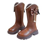 Générique Bottes Fille en Cuir Simili, Bottes Hautes à Plateforme avec Noeud Papillon et Perles Décoratives, Chaussures d'Enfant Fille Style Tendance et Confortable pour Automne et Hiver