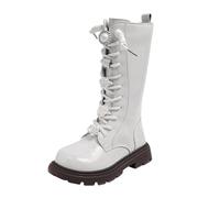 Générique Bottes Filles Cuir Polyvalentes Fermeture Latérale Doublure Coton Peluche Chaude Camélia Accessoire Boutons Neige (White, 27 Toddler)