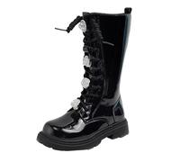 Générique Bottes Filles Cuir Polyvalentes Fermeture Latérale Doublure Coton Peluche Chaude Camélia Accessoire Boutons Neige (Black, 35.5 Big Kids)